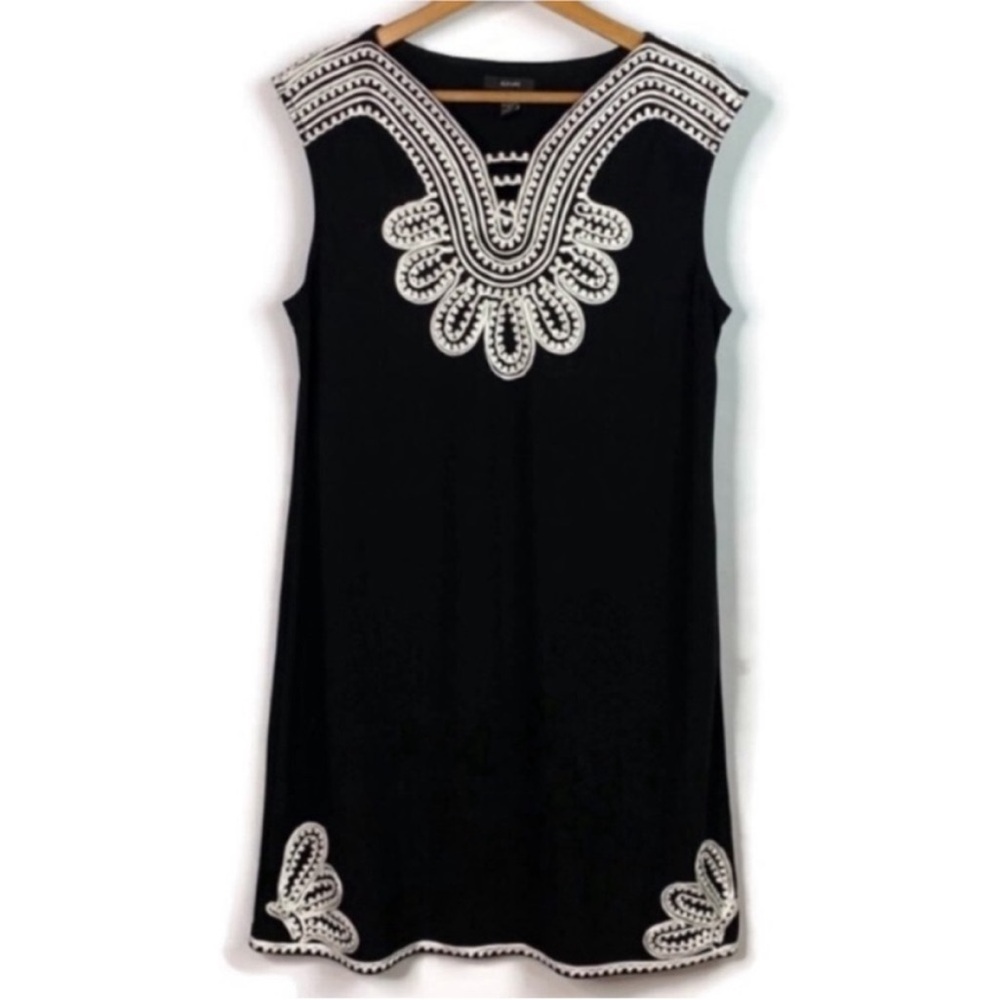Black Shift Cocktail Dress With White Embroidered Accents By Alfani